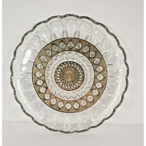 Vintage Culver 10” 22 Karat Gold Leaf & Green Diamond Glass Plate Platter